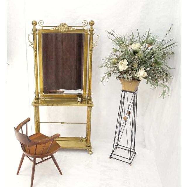 Metal Solid Brass Entryway Hall Tree Mirror Coat Rack Console Table Claw Feet For Sale - Image 7 of 12