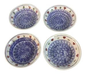 1980s Vintage Red, White & Blue Vintage Sponge-Ware Serving Soup Bowls- Set of 4