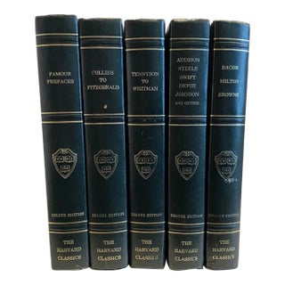 Set of 5 Harvard Classics Green Leatherbound Books For Sale