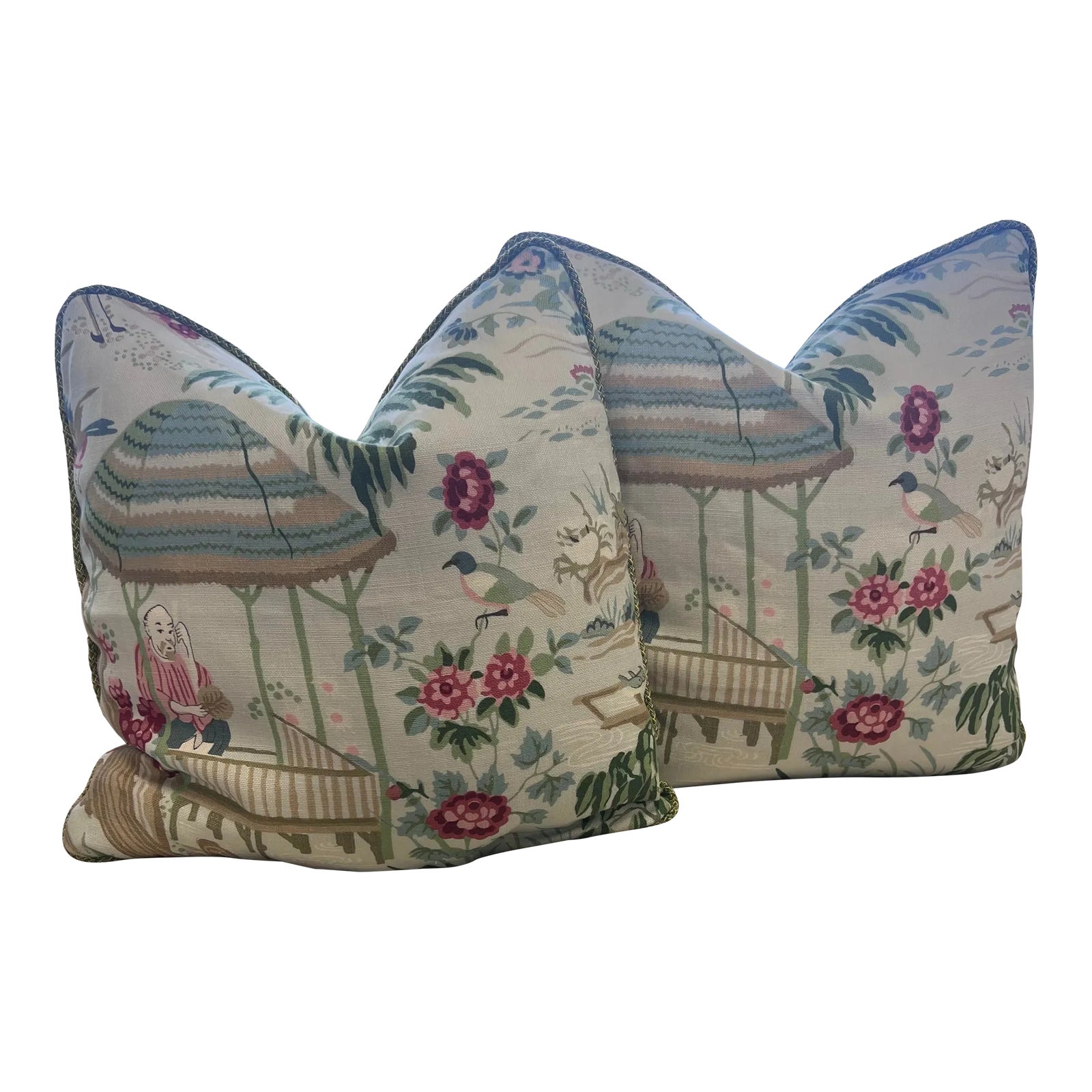 Schumacher Yangtze River Aqua Square Throw Pillow Set With Microfiber ...