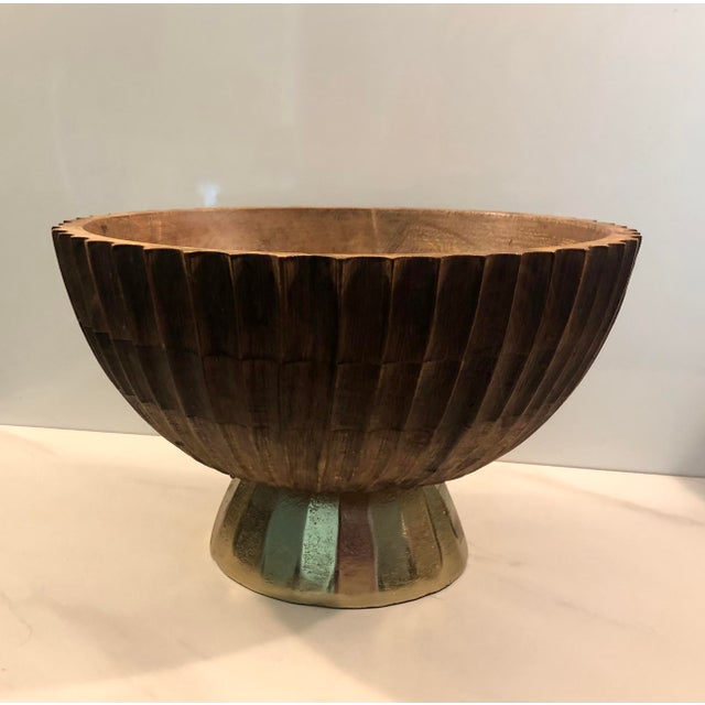 This eye-catching 1970s Fluted Wood on Gold Pedestal Bowl will be a standout on your kitchen counter (as a fruit bowl), in...
