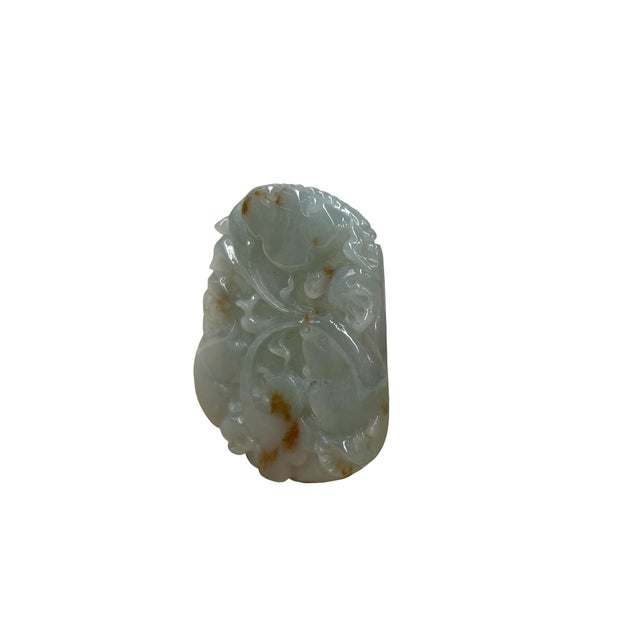 Stone Natural Jade Stone Carved Buddha Fishes Lotus Leaf Display Pendant Art For Sale - Image 7 of 9
