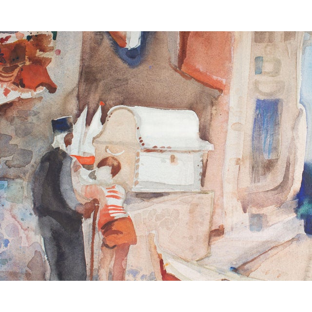 Contemporary Virginia Brooks Signed Watercolor Painting of a Mediterranean Town For Sale - Image 3 of 7