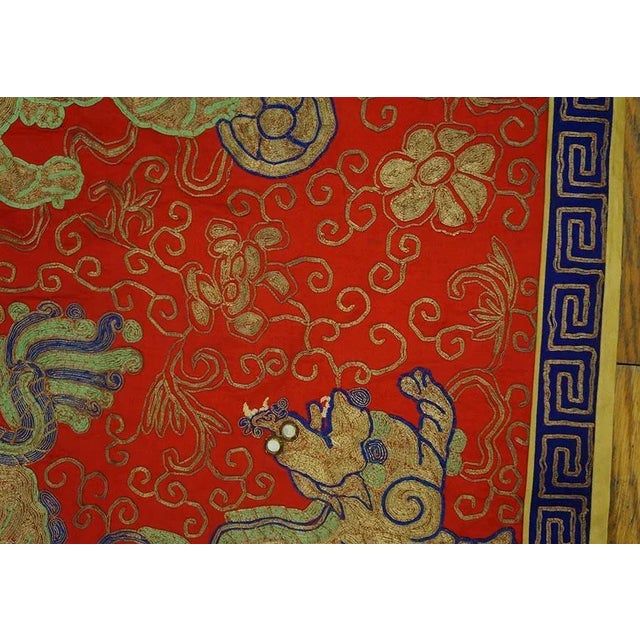 1950s Elevated Red Ground Color Figural Pattern Vintage Silk & Gold Thread Chinese Embroidery For Sale - Image 5 of 6