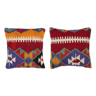 20"x20" SET OF 2 - Hand-Woven Kilim Cushion Covers. A pair of Lace Pillow Covers For Sale