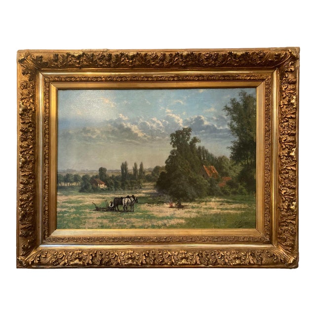 Large Guillaume Lauters 19th-C Pastoral Landscape Oil Painting, Superb Frame For Sale