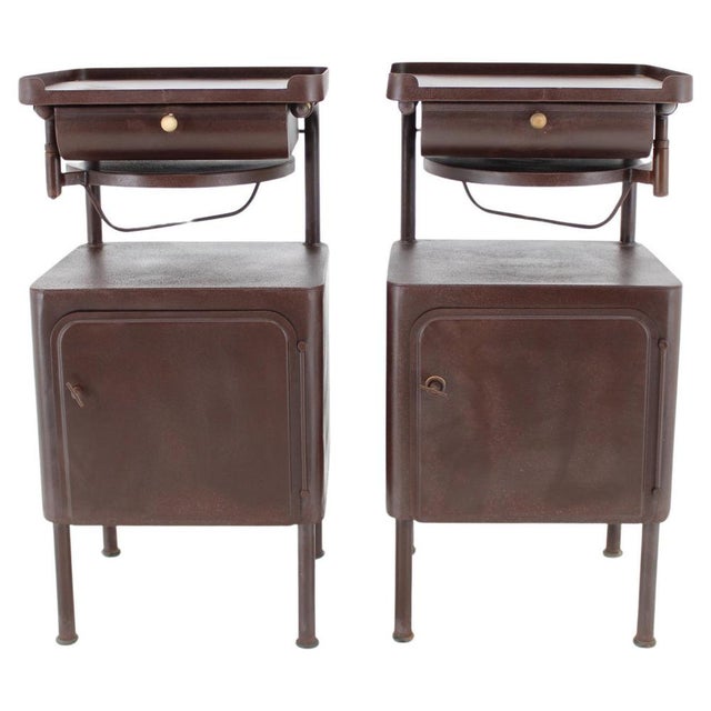Industrial Nightstands with Pull Out Table, Former Czechoslovakia, 1940s, Set of 2 For Sale - Image 16 of 16