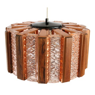 Coronell Mid-Century Danish Rosewood, Copper and Lucite Pendant For Sale