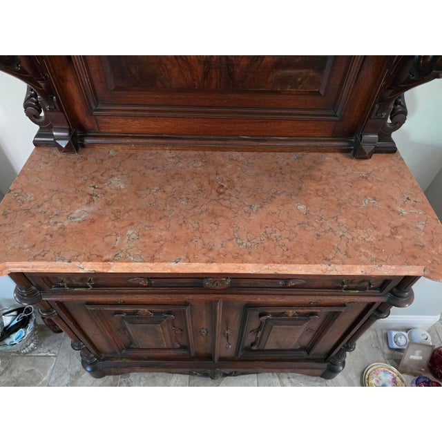 Wood ​19th Century French Henri II Renaissance Revival Walnut & Rouge Marble Buffet Deux Corps For Sale - Image 7 of 11
