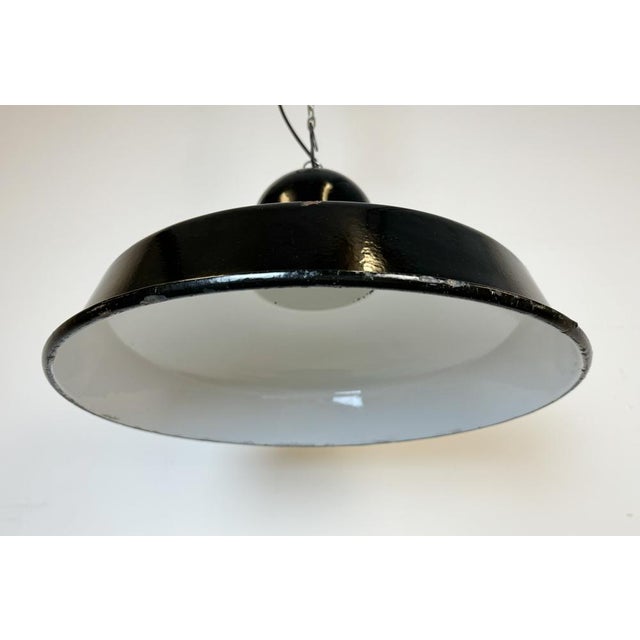 Metal Industrial Black Enamel Factory Pendant Lamp, 1960s For Sale - Image 7 of 16