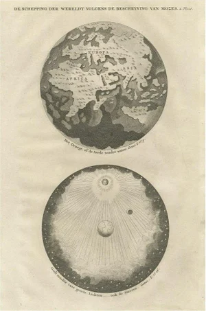 Antique Engraving of the Creation of the World According to Mozes, 1725