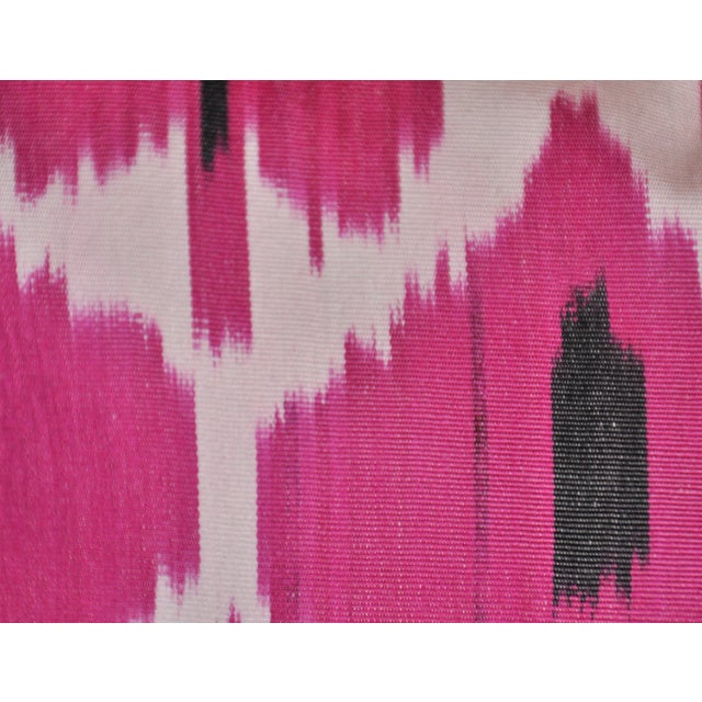 2020s Magenta & Black Ikat Silk Geometric Down-Filled Square Pillow For Sale - Image 5 of 7