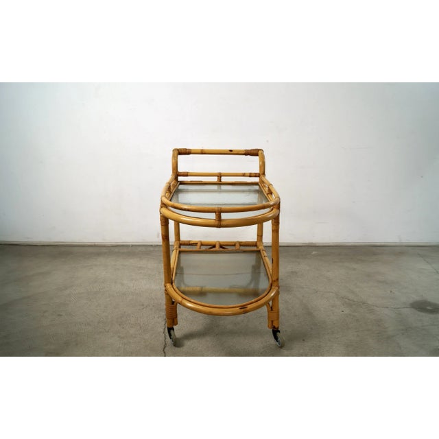1960s 1960’s Mid-Century Modern Rattan & Glass Bar Cart For Sale - Image 5 of 12