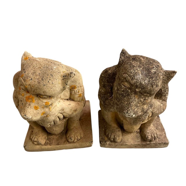 A Pair of Vintage Seated Cast Stone Gargoyle Garden Statues For Sale - Image 4 of 12