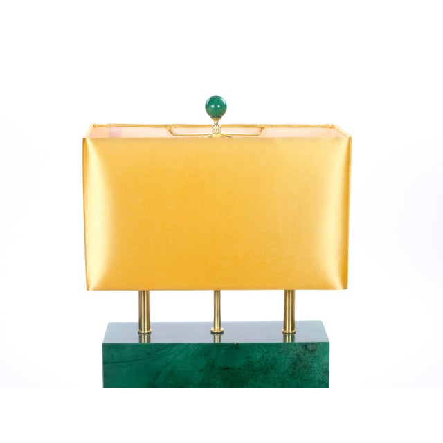 Mid 20th Century Mid-Century Modern Italian Art Deco-Style Dark Green Jade and Brass Table Lamps For Sale - Image 5 of 11