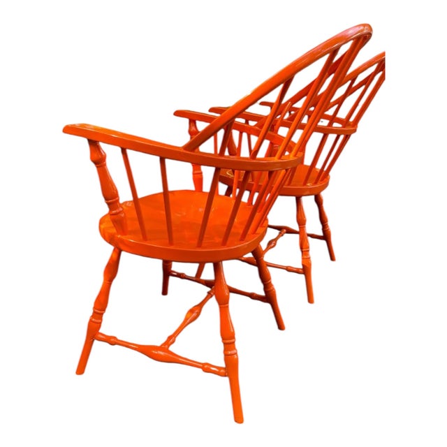 1980s Pair of Metal Windsor Bowback Arm Chairs For Sale - Image 4 of 11