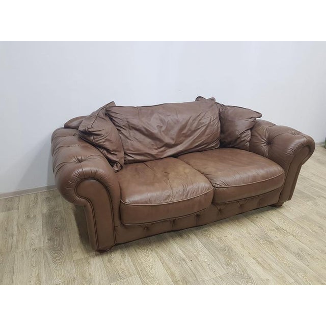 Brown Mid-Century Style Chesterfield Sofa inl Leather For Sale - Image 8 of 18