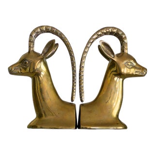 Mid Century Ibex Brass Bookends For Sale