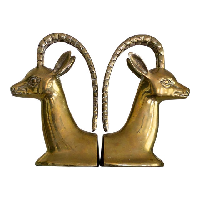 Mid Century Ibex Brass Bookends For Sale