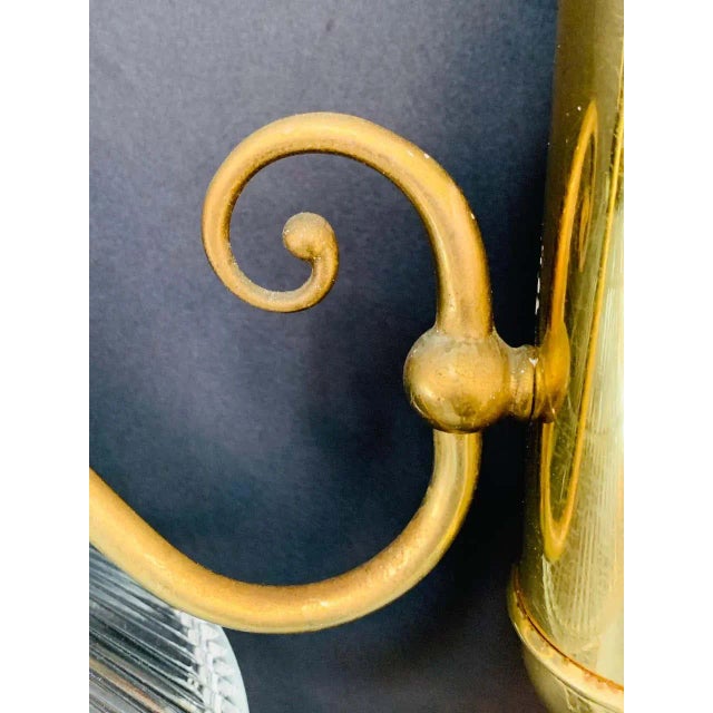 Brass Georgian Brass Two Flared Glass Shades Pendant or Chandelier For Sale - Image 8 of 13