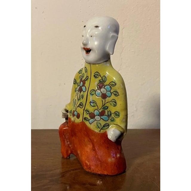 Antique 19th Century Chinese Export Porcelain Ho Ho Boy Joss Stick Figure for Incense For Sale - Image 9 of 13