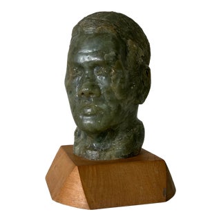 70's David Coltart Green Carved Marble Bust Sculpture For Sale