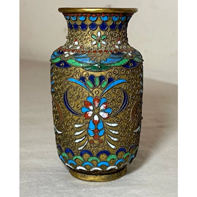 Up for sale is a rare antique 19th century handmade Japanese champleve vase. It's made out of a gilded bronze base and...