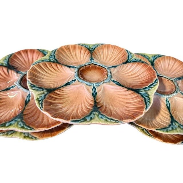 Late 19th Century Late 19th Century Sarreguemines Majolica Seaweed and Shell Barbotine Oyster Plate - Sold Individually For Sale - Image 5 of 10