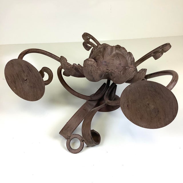 Large Vintage Wrought Iron Wall Sconce Double Candle Holder 12”w X 14”h Brutalist Style For Sale - Image 9 of 10