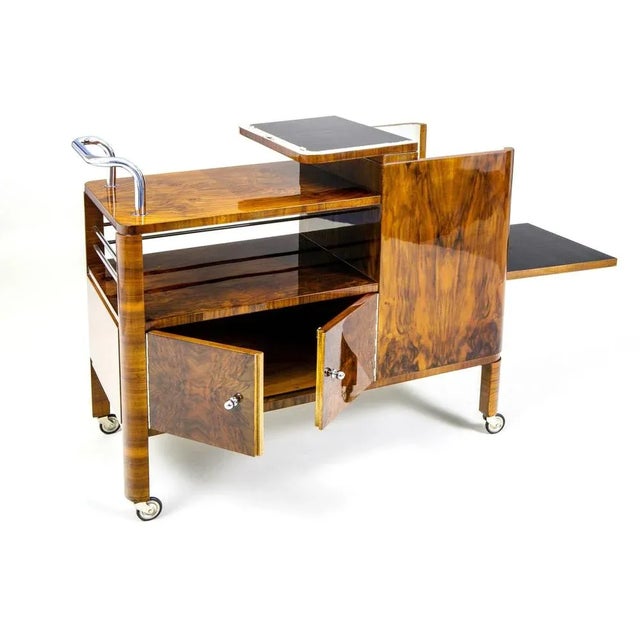 Art Deco Trolley attributed to Thonet in Walnut, Chrome & Steel, Czech, 1930s For Sale - Image 6 of 10