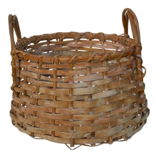 Large Primitive Ash Working Farm Basket With Double Bentwood Handles For Sale