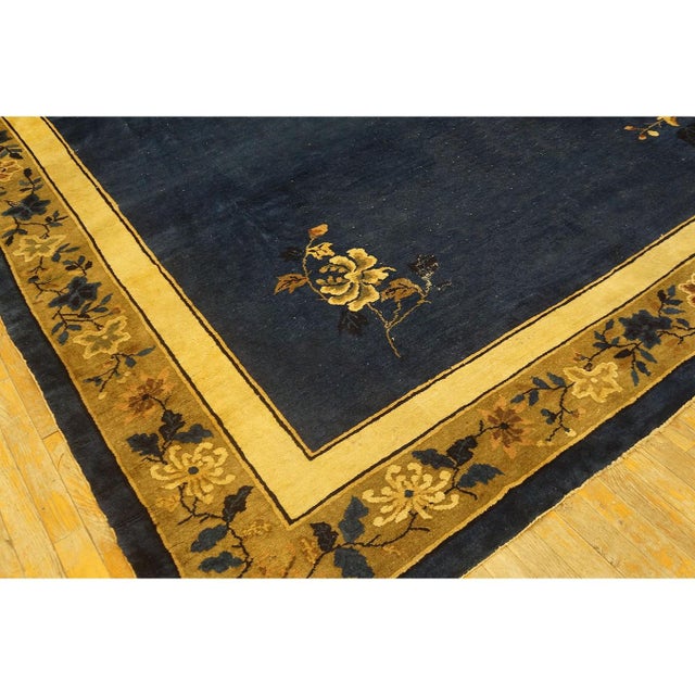 1920s 1920s Antique Chinese Peking Wool Rug Blue Rectangle Floral Design 9' X 11' 5" For Sale - Image 5 of 5
