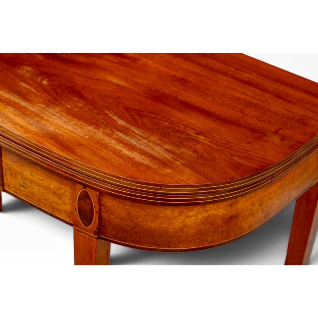 Cinnamon Antique American Federal North Shore Inlaid Mahogany Demilune Games Table For Sale - Image 8 of 15
