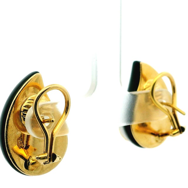 Vintage Maz 14k Gold Onyx and Diamond Clip Earrings, A Pair For Sale - Image 12 of 16