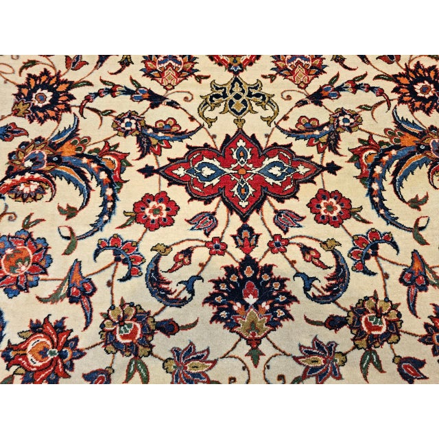 Vintage Isfahan Rug, Hand-Knotted Wool, Floral Pattern, Ivory & Red, 7x11 For Sale - Image 17 of 18