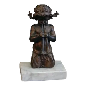 Antique 19th Century American Bronze Sculpture of Pan Mounted on White Marble Plinth