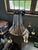 Vintage Black & Gold Empire Chandelier With Crystals and Custom Made Silk Pleated Shades For Sale - Image 11 of 12