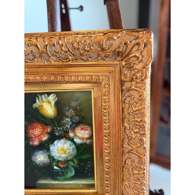 Gold Framed, Signed Oil on Canvas Painting of Floral Still-Life For Sale - Image 8 of 11