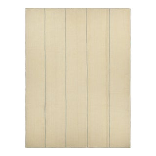 Rug & Kilim’s Contemporary Oversized Kilim in Blue and Beige Textural Stripes For Sale