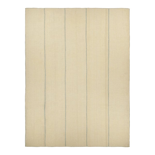 Rug & Kilim’s Contemporary Oversized Kilim in Blue and Beige Textural Stripes For Sale