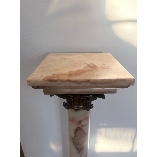 Antique Neoclassical Onyx Pedestal With Ornate Acanthus Metal Mounts For Sale In San Diego - Image 6 of 12