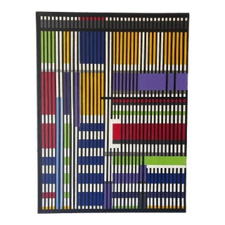 Vintage Signed Geometric Op Art Painting, in the Style of Yaacov Agam For Sale
