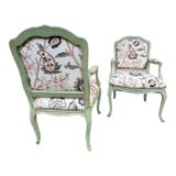 Pair of Custom Botanical Crewelwork Chairs in Green For Sale