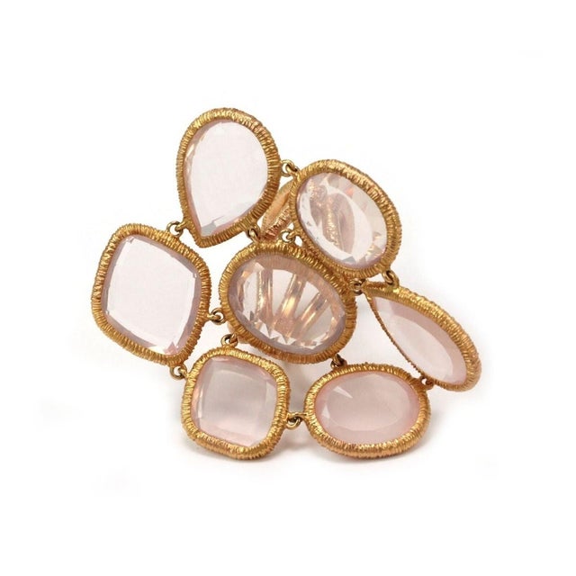 Mid 20th Century Leader Line 18k Rose Gold Sliced Pink Quartz Fancy Flex Top Designer Ring Size 6 For Sale - Image 4 of 7