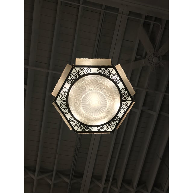 Early 20th Century French Art Deco Hexagonal Chandelier by Schneider For Sale - Image 5 of 13
