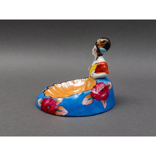 Noritake Early 20th Century Noritake Japan Art Deco Hand Painted Lustre Figural Lady Porcelain Trinket Dish For Sale - Image 4 of 10