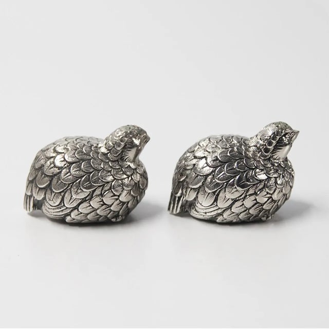 Vintage Gucci salt and pepper shakers set in the shape of quails in silvered pewter, Italy 1970s Having the Gucci Made in...