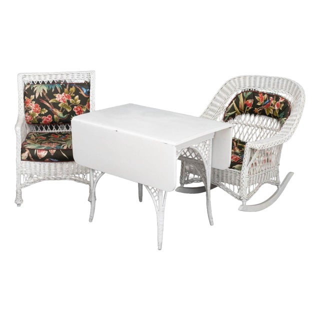 Vintage White Wicker Furniture, 3 Pcs. For Sale