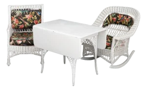 Vintage White Wicker Furniture, 3 Pcs.
