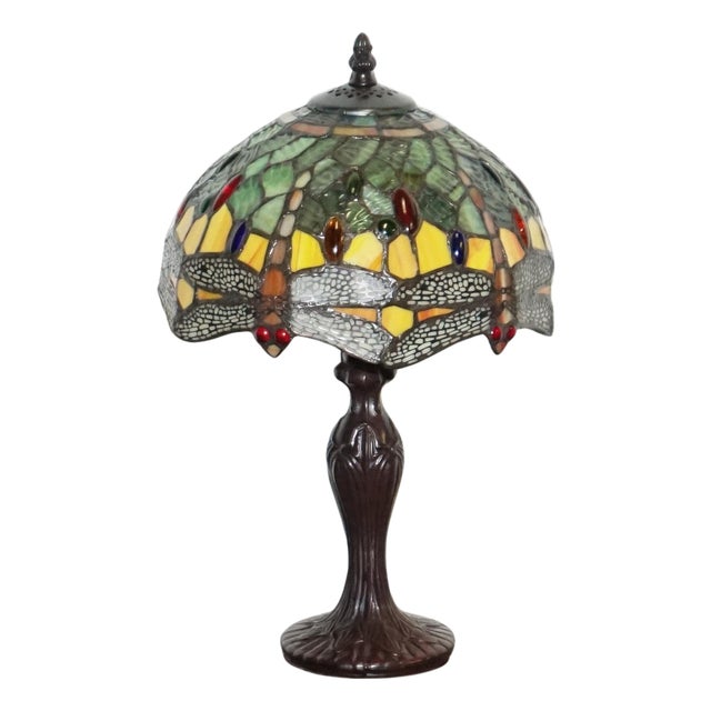 Vintage Tiffany Style Dragonfly Table Lamp For Sale